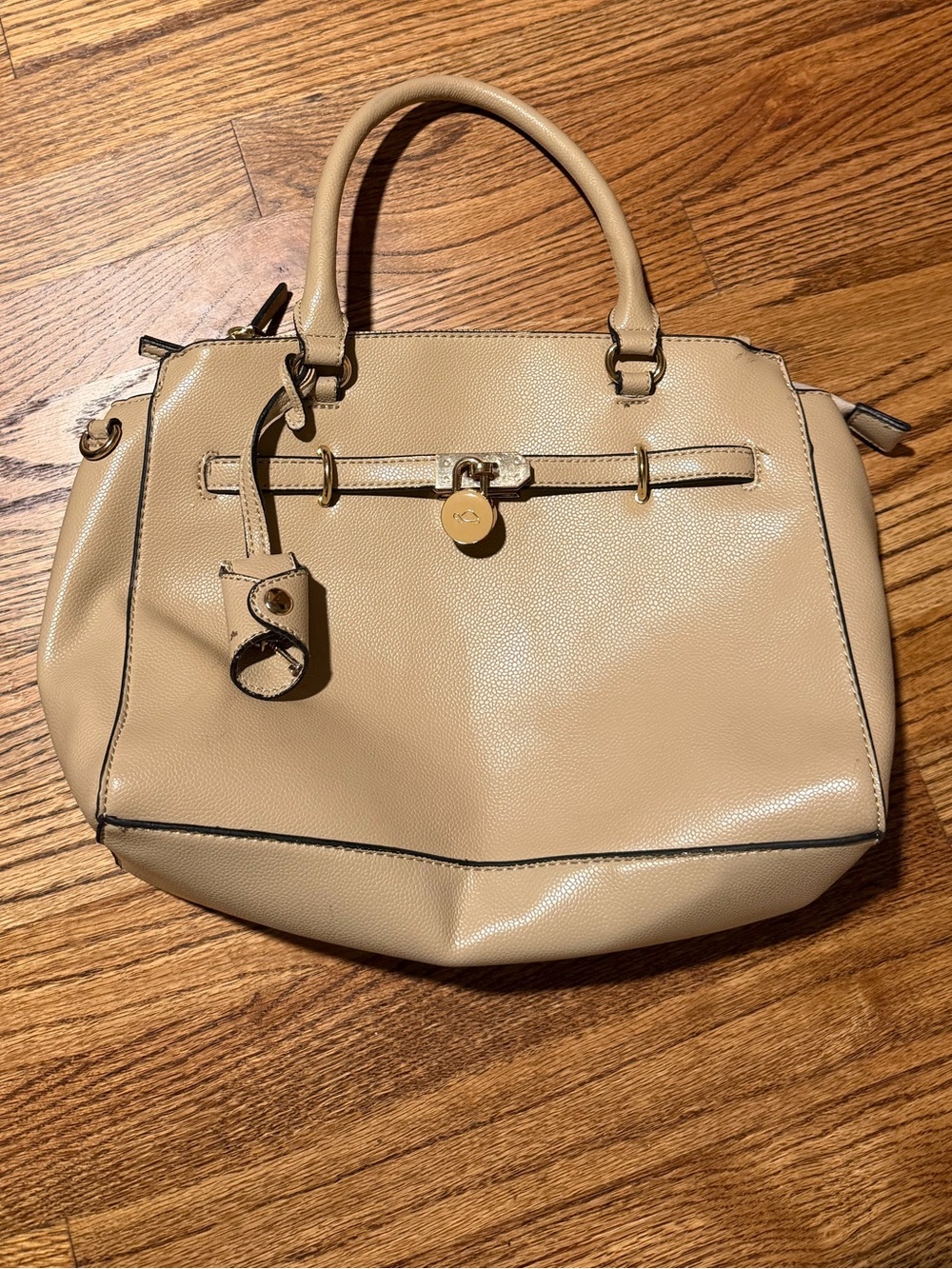 Structured Tan Satchel Handbag with Top Handles